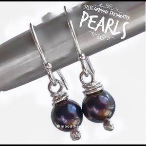 Sterling Silver Black Freshwater Pearl Earrings